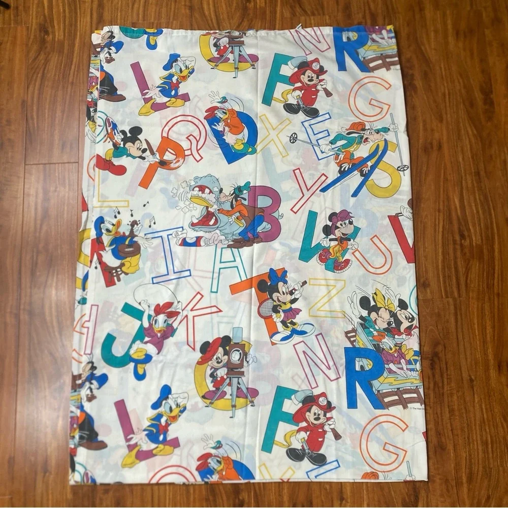 Vintage Disney Kids Boys Girls ABC Mickey & Friends Cotton Mix Twin Sheet Retro